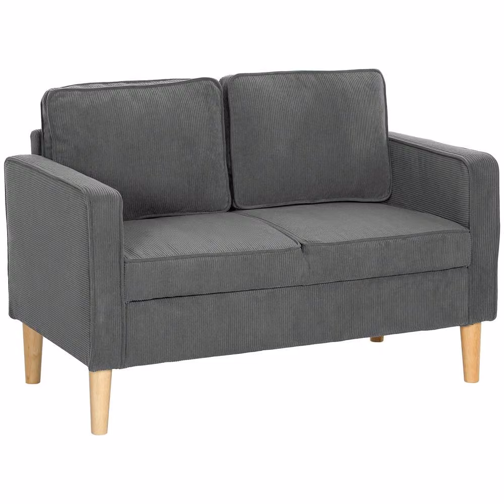Wyld Haus Sono Vare Grey Corduroy 2 Seater Compact Sofa with Storage and Wooden Legs W/D/H: 117 x 79 x 46.5 cm – 2