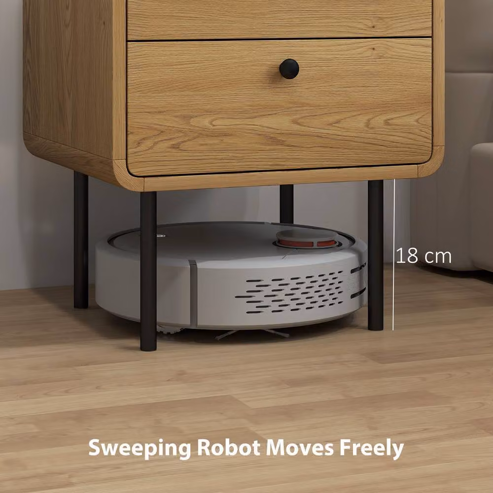 STILVORA Bedside Table with 2 Drawers and Steel Legs in Light Oak – 3