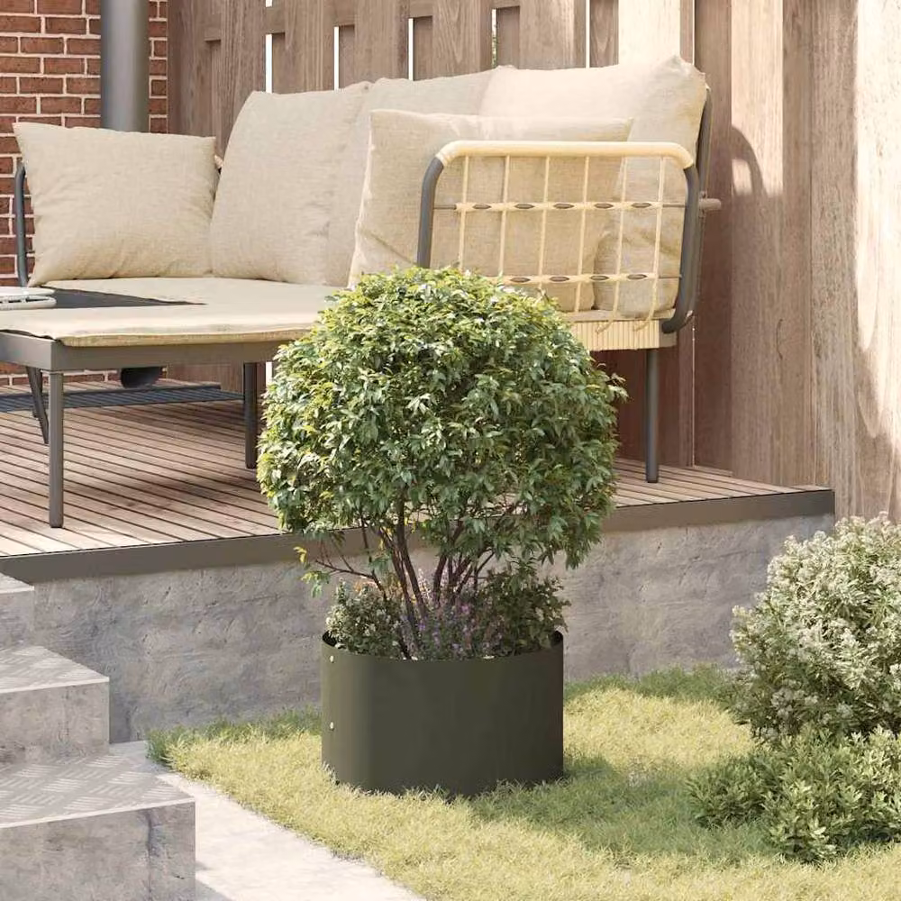 Berkfield Home Metal Medium Planter in Olive Green – 3