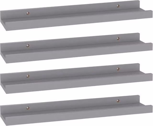 Berkfield Home Wall Mounted Shelves, 4 Piece Set, Grey, W: 40 cm, D: 9 cm, H: 3 cm – 1