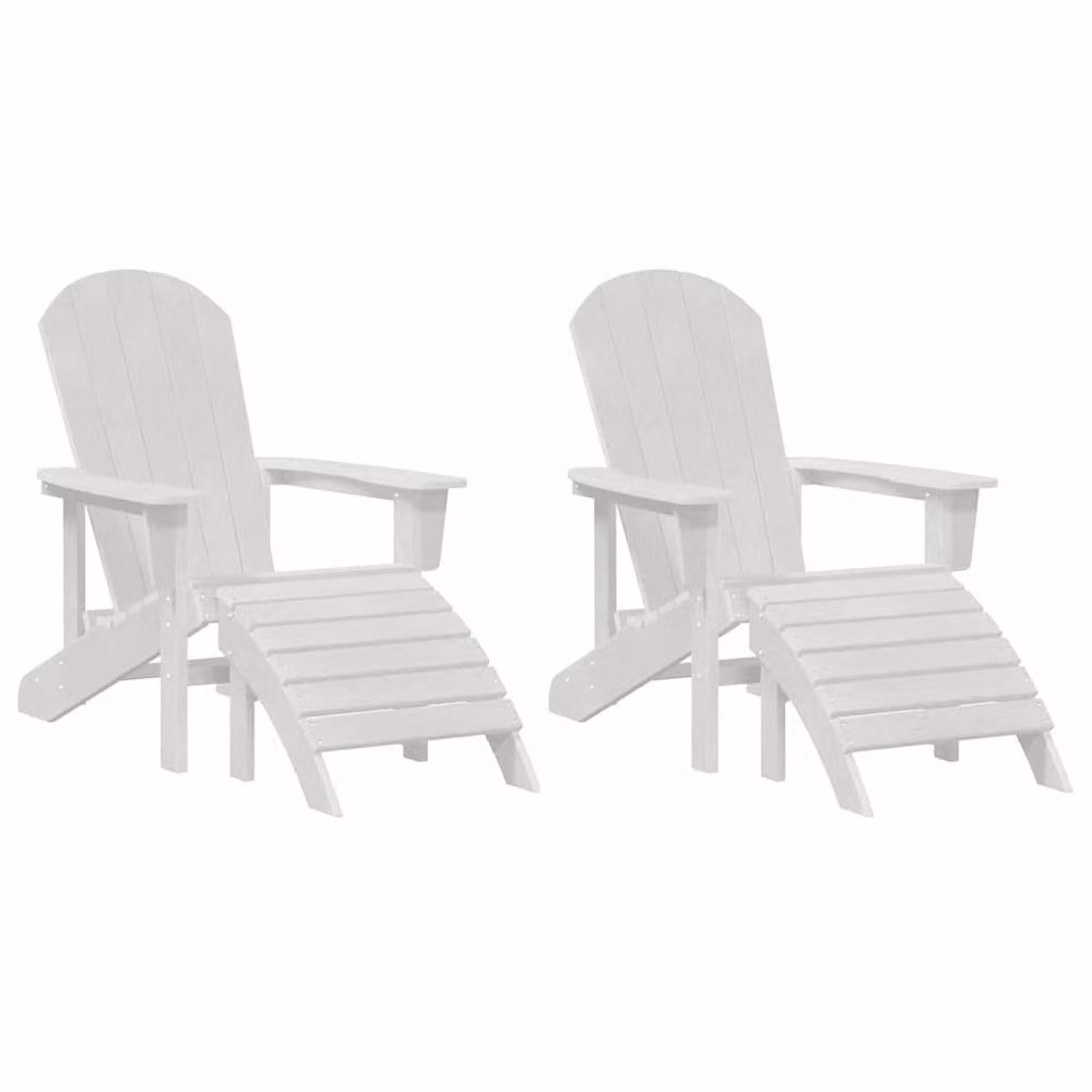 Berkfield Home White Adirondack Chairs with Footrests, Set of 2, White HDPE – 2