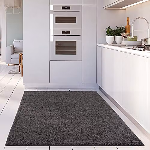 THE RUGS Grey Plain Soft High Pile Shaggy Rug, W/D/H: 200 x 290 x 3 cm – 4