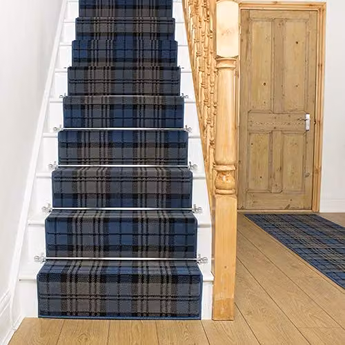 runrug Tartan Stair Runner in Blue, W: 80 cm, L: 660 cm – 3