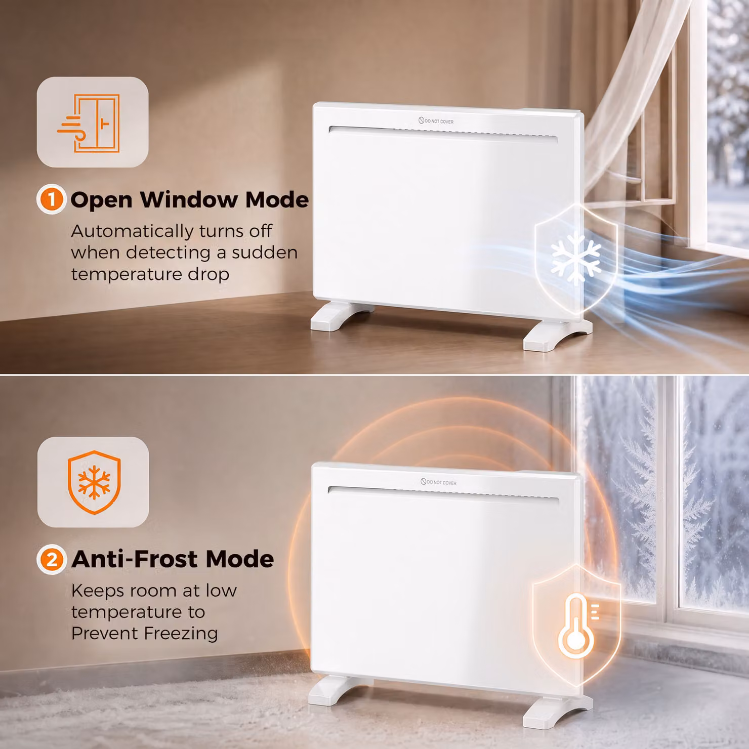 HOMCOM Smart Convector Panel Heater, 1000W Electric Heater with WiFi App Control, Weekly Timer, Open Window and Anti-Frost Functions, White, Wall Mounted or Freestanding – 5