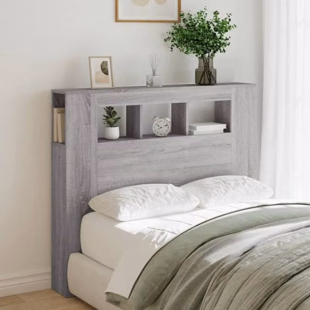 Berkfield Home Grey Sonoma LED Headboard with Integrated Shelf and Lighting, W/D/H: 120 x 18.5 x 103.5 cm