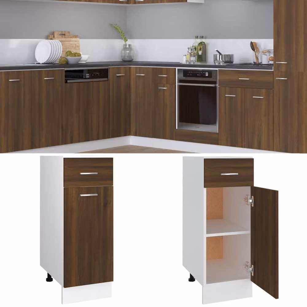 Berkfield Home Brown Oak Drawer Bottom Cabinet, W: 30 cm, D: 46 cm, H: 81.5 cm – 1