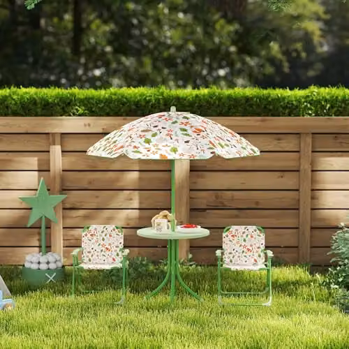 AIYAPLAY Kids Garden Table and Chair Set with Parasol, Green, W/D/H: 50 x 49.5 x 38.5 cm – 5
