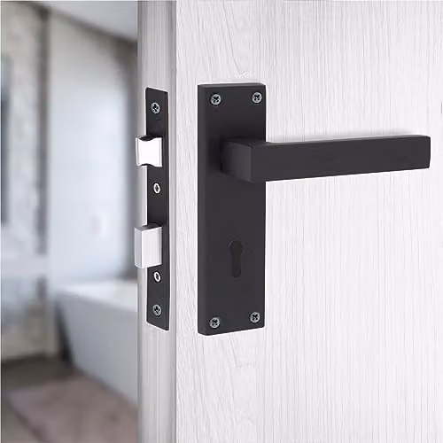 Golden Grace Matt Black Delta Lever Lock Door Handles, 1 Pair with Key Lock, Zinc Material – 4