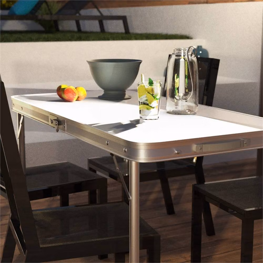 VOGREX Heavy Duty Folding Trestle Table in White, Height Adjustable, W/D/H: 120 x 60 x 70 cm – 4