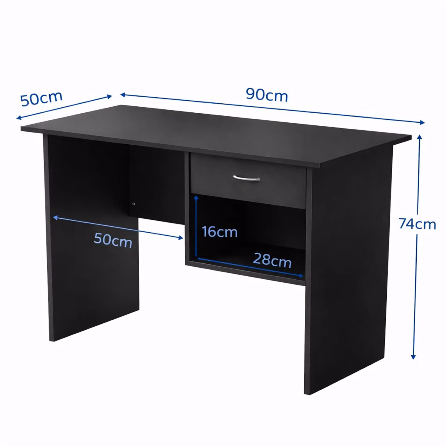 RayGar Wexford Modern Writing Desk with Drawer and Open Storage Space in Black, W/D/H: 90 x 50 x 74 cm – 2