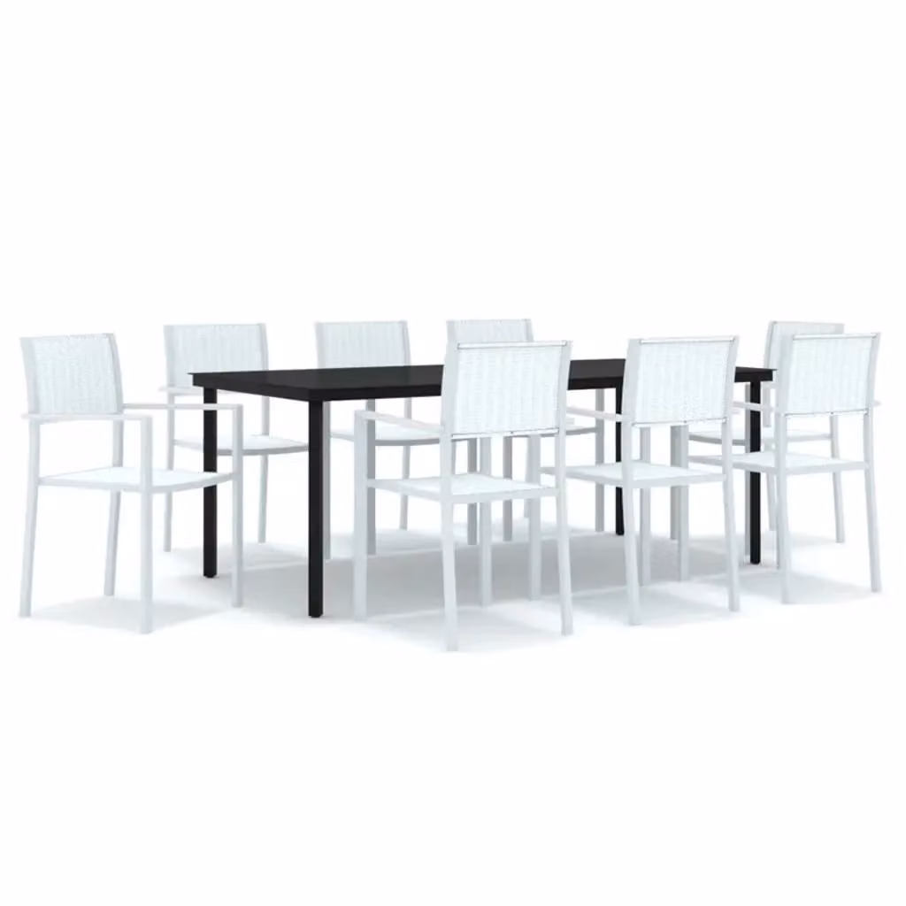Berkfield Home 9 Piece Modern Garden Dining Set in White Matt Powder Coated Steel with Glass Top – 2