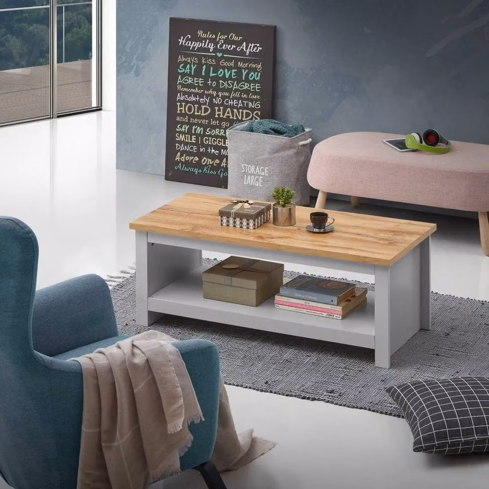 FLAVORA Grey Modern Single Stage Coffee Table with 1 Shelf – 4