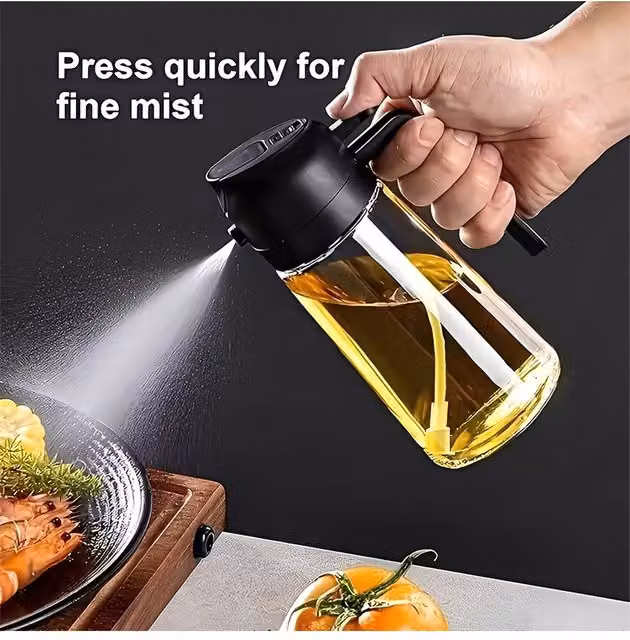 Living and Home Premium Glass Oil Sprayer and Dispenser, Black, 600ml