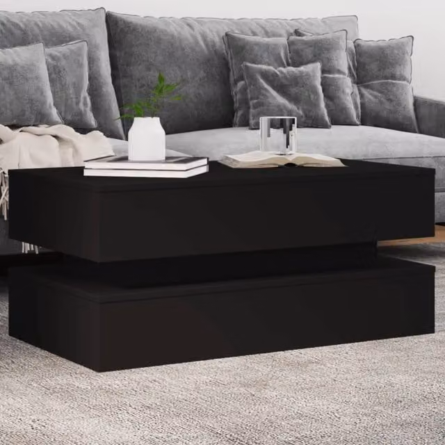 Berkfield Home Modern Black Coffee Table with LED Lights, W/D/H: 90 x 50 x 40 cm – 1