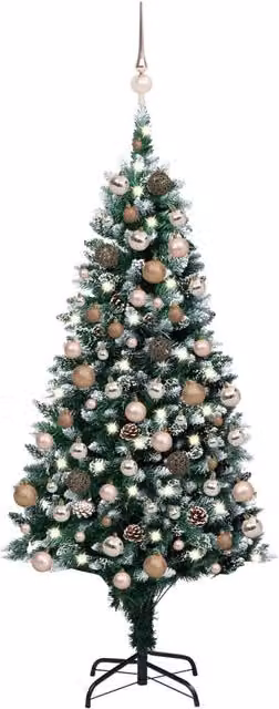 Berkfield Home Artificial Pre-lit Christmas Tree with Ball Set and Pine Cones, Green, Height: 150 cm – 1