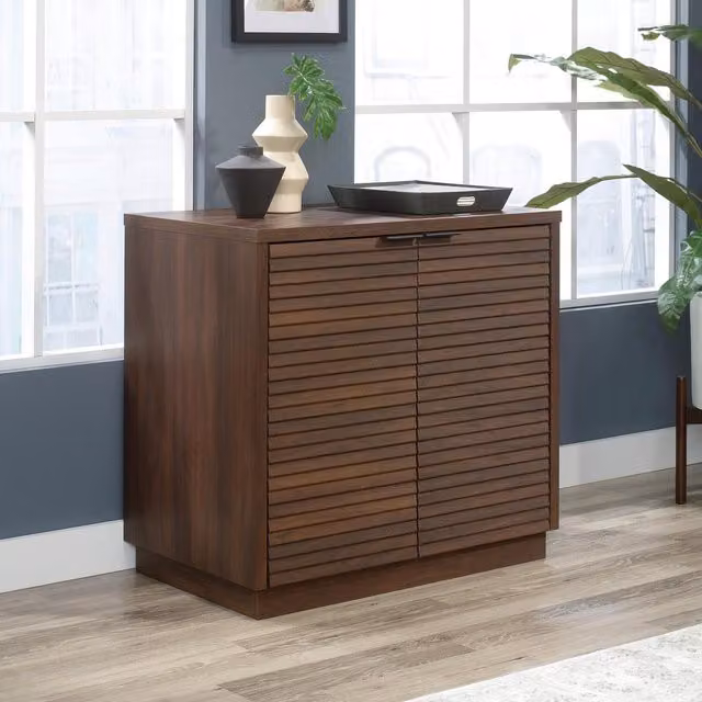 Teknik Office Elstree Storage Cabinet in Brown Wood with Internal Shelves and Hinged Doors