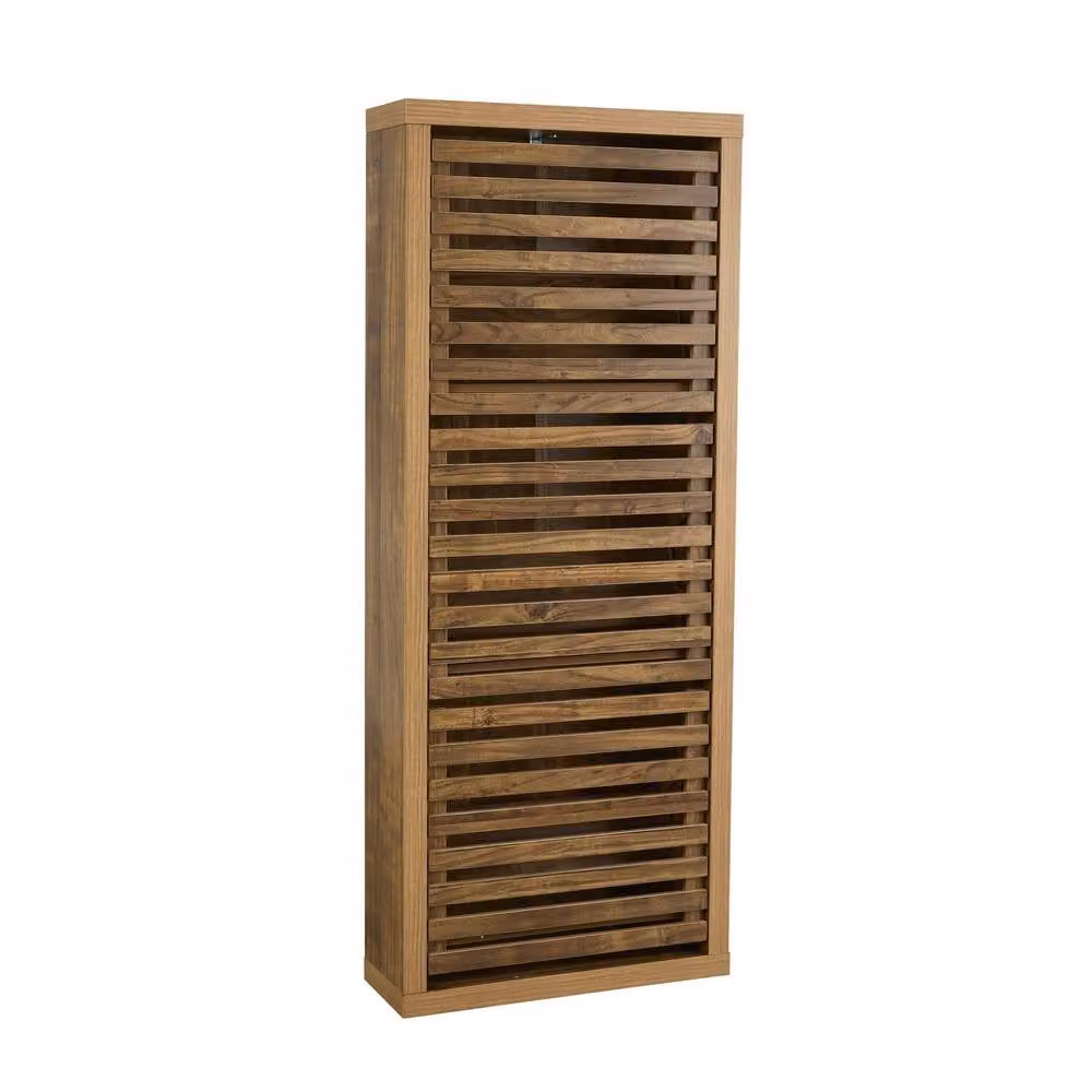 Home Source Luna Compact Shoe Storage Cabinet in Brown Oak with 3 Slatted Tilting Doors, W/D/H: 53 x 18 x 131 cm – 4