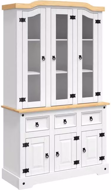 Berkfield Home Corona Highboard in White Solid Mexican Pine with Glass Doors, W/D/H: 112 x 43 x 196 cm – 1
