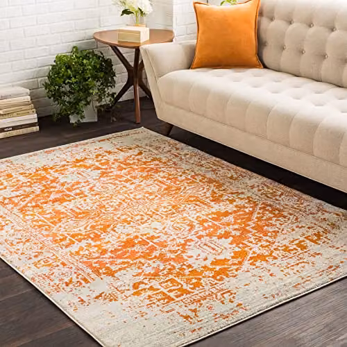 Livabliss Harput Vintage Boho Style Machine Woven Rug in Grey and Orange, W: 80 cm, L: 150 cm
