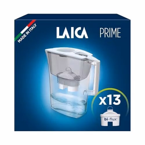 LAICA Prime Line Water Filter Jug and 13 Bi-flux Cartridges, Ivory, 3 l