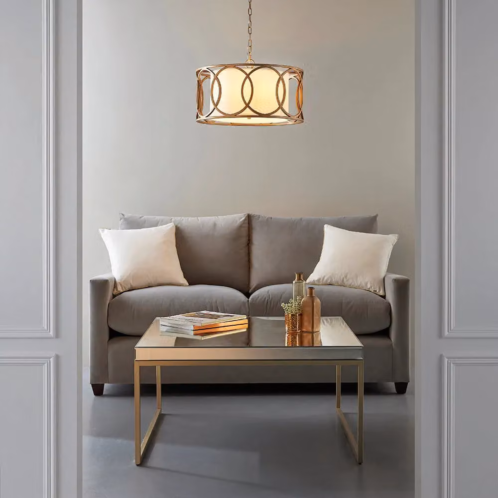 Loops Dimmable Multi Arm Ceiling Pendant Light with White Fabric Shade and Brushed Gold Metal Finish – 2