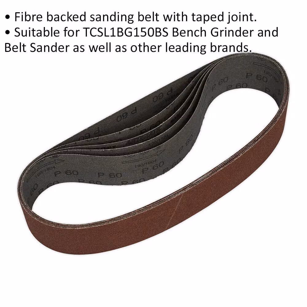 Loops 5 Pack Sanding Belts, 60 Grit, Aluminium Oxide Cloth Backed, W: 50 mm, L: 686 mm – 2