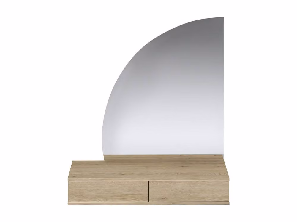 Vente-unique Wall-Mounted Dressing Table with LED Mirror and 2 Drawers in Brown Light Oak – 2