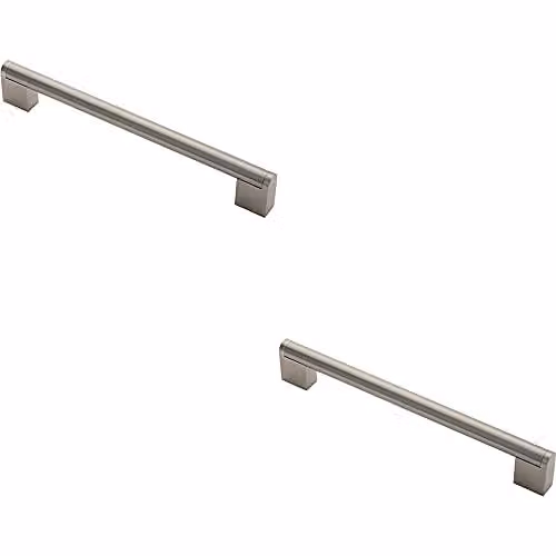 Loops 2 Pack Round Bar Pull Handle in Brushed Silver Stainless Steel, W: 23.2 cm, D: 1.4 cm, Fixing Centres: 19.2 cm