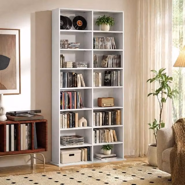 STILVORA CD Storage Tower in White with 14 Adjustable Shelves – 1