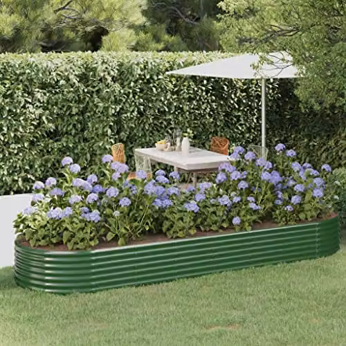 vidaXL Green Galvanised Steel Garden Raised Bed W: 322 cm, D: 100 cm, H: 36 cm – 2