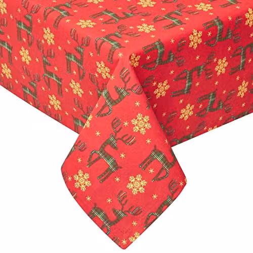 Homescapes Red Reindeer Cotton Round Christmas Tablecloth, Diameter: 178 cm – 1