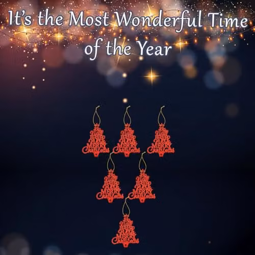 VFM e-Store Red Glitter Hanging Christmas Tree Ornaments, Pack of 6, W/D/H: 19.6 x 10.9 x 1.5 cm – 3