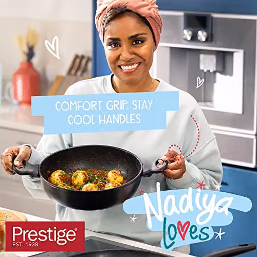 Nadiya x Prestige 4 in 1 Non-Stick Wok, 26 cm, Black and Gold – 5