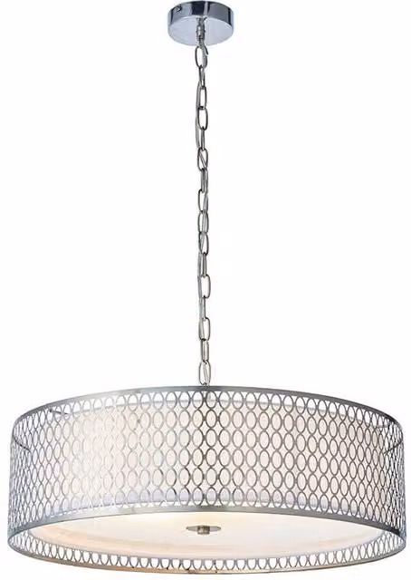 Loops Round Geometric Fabric and Metal Hanging Ceiling Pendant Light in Silver and White