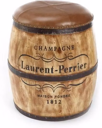 Elm Home And Garden Laurent Perrier Whiskey Barrel Stool with Brown Leather Top