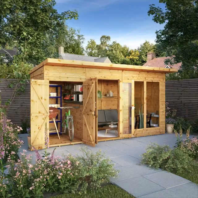 Waltons Brown Pent Summerhouse with Side Shed