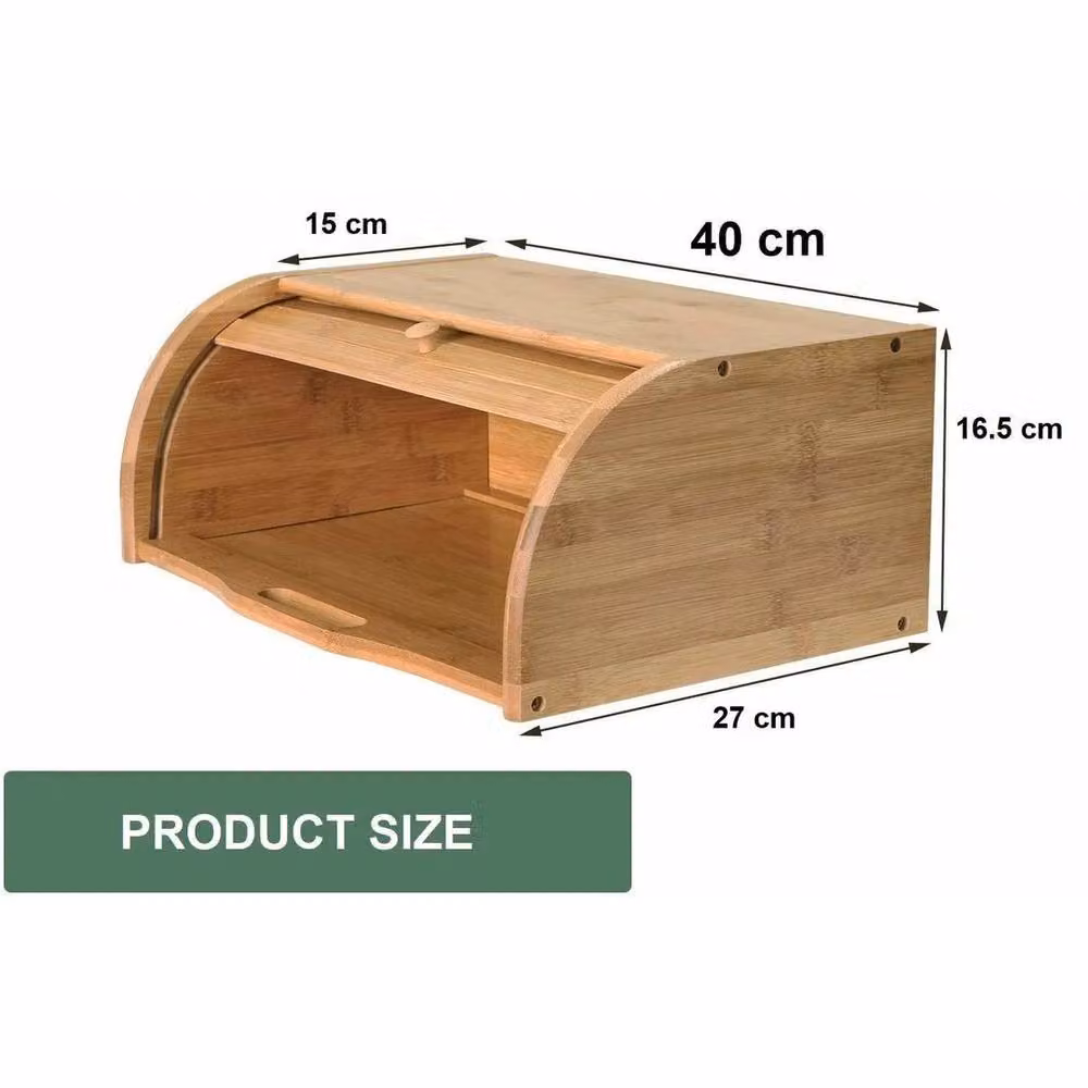 EONLION Large Bamboo Bread Bin with Roll Top in Brown, Width: 100 cm – 2