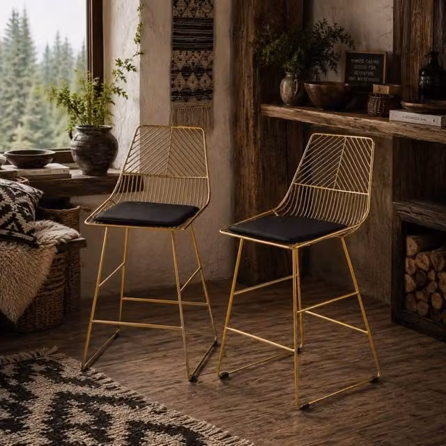 Wyld Haus Sunira Gold Velvet and Metal Counter Bar Stools, Set of 2 – 1