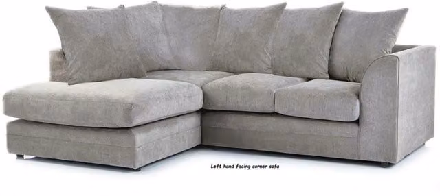 Avax Modern L-Shape Corner Sofa in Grey and Beige Fabric with Scatter Cushions, Left-Facing