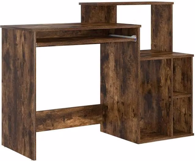 Berkfield Home Modern Writing Desk with Storage in Smoked Oak Brown, W/D/H: 120.5 x 44 x 88.5 cm