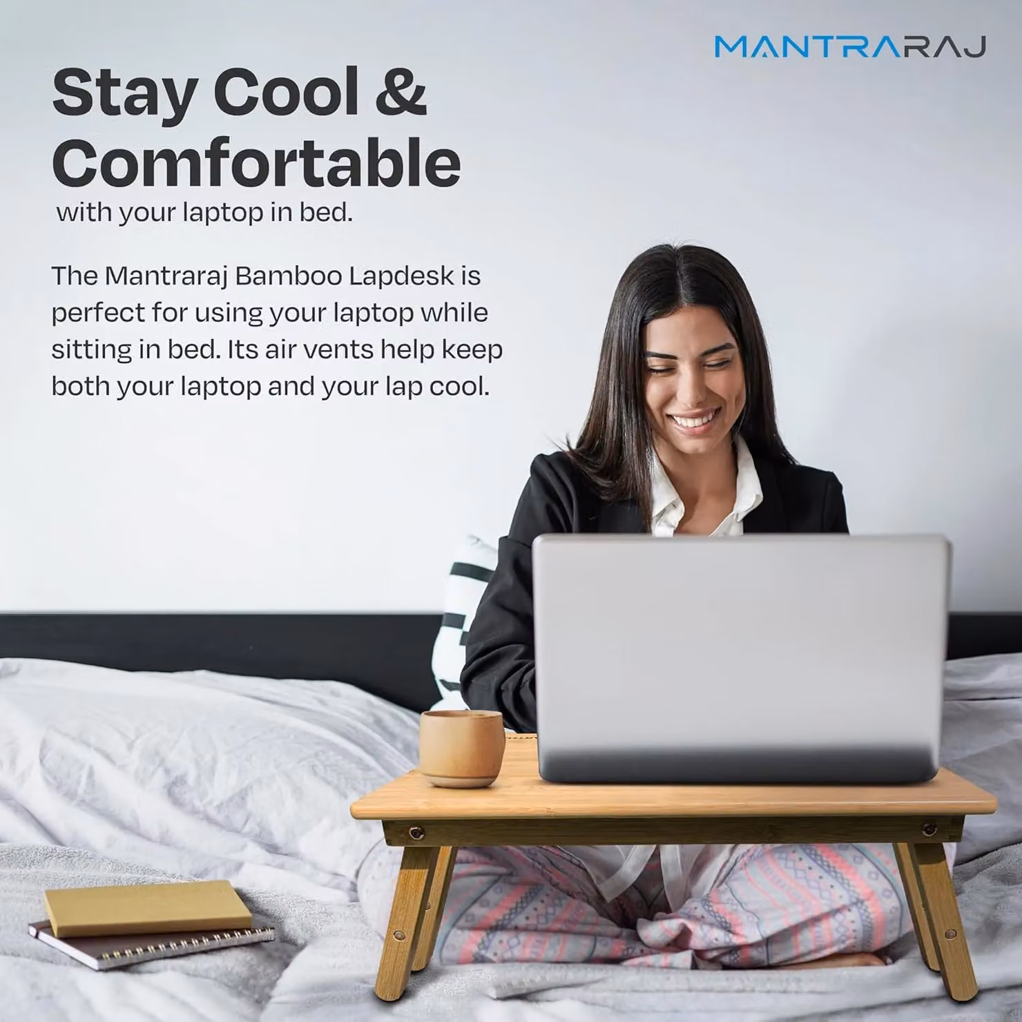 MantraRaj Adjustable Bamboo Laptop Desk with Drawer in Brown – 3