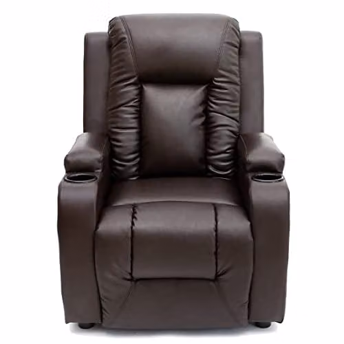 More4Homes Oscar Pushback Recliner Armchair in Brown Bonded Leather with Drink Holders – 7