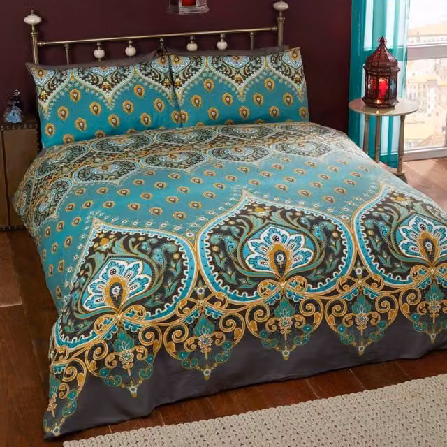 Rapport Home Asha Ethnic Graphic Duvet Set in Green and Turquoise, 90 x 200 cm