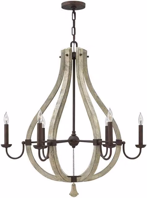 Elstead Middlefield 6 Light Suspended Chandelier in Brown and Grey with Wood and Metal Finish, E14