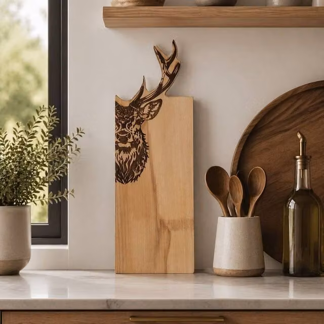 Selbrae House Stag Framed Beech Serving Board in Sand and Brown – 1