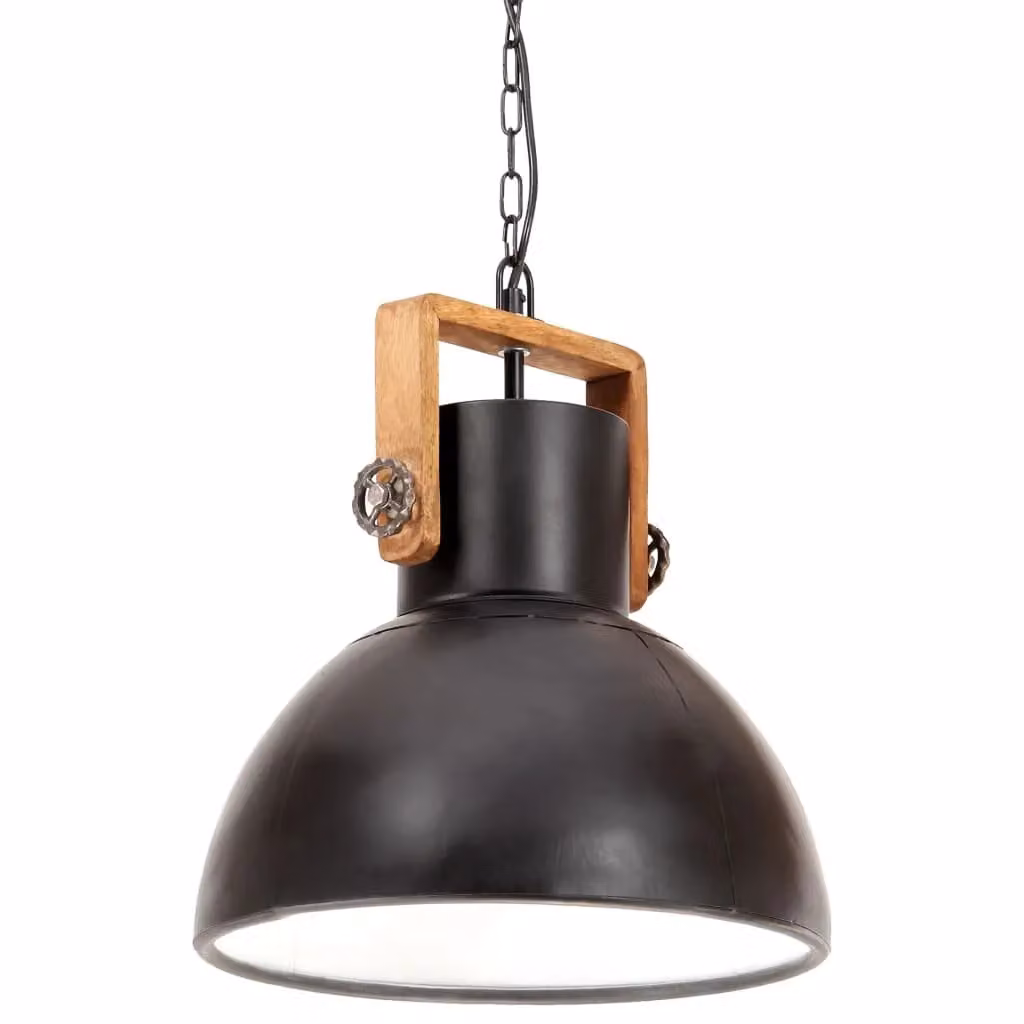 Berkfield Home Industrial Round Hanging Lamp in Black and Brown with E27 Socket, Diameter: 40 cm – 2