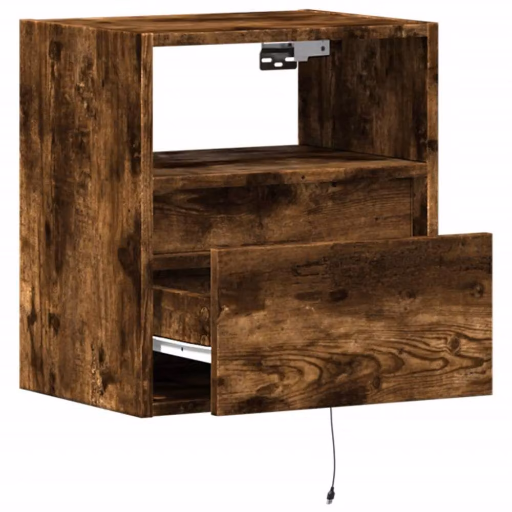 Berkfield Home Set of 2 Wall-mounted Bedside Cabinets with Integrated LED Lights in Smoked Oak Brown – 4