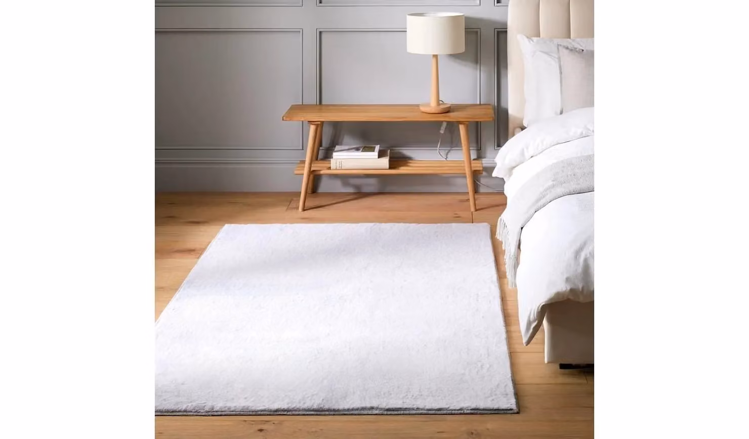 Grey and White Faux Fur Short Pile Rectangular Rug W: 230 cm, D: 160 cm