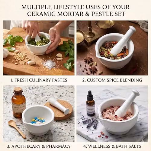 Orsina White Ceramic Mortar and Pestle Set – 3