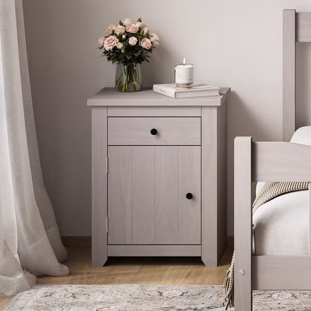 LPD Home Havana Washed Bedside Cabinet in Grey Rustic Pine Wood